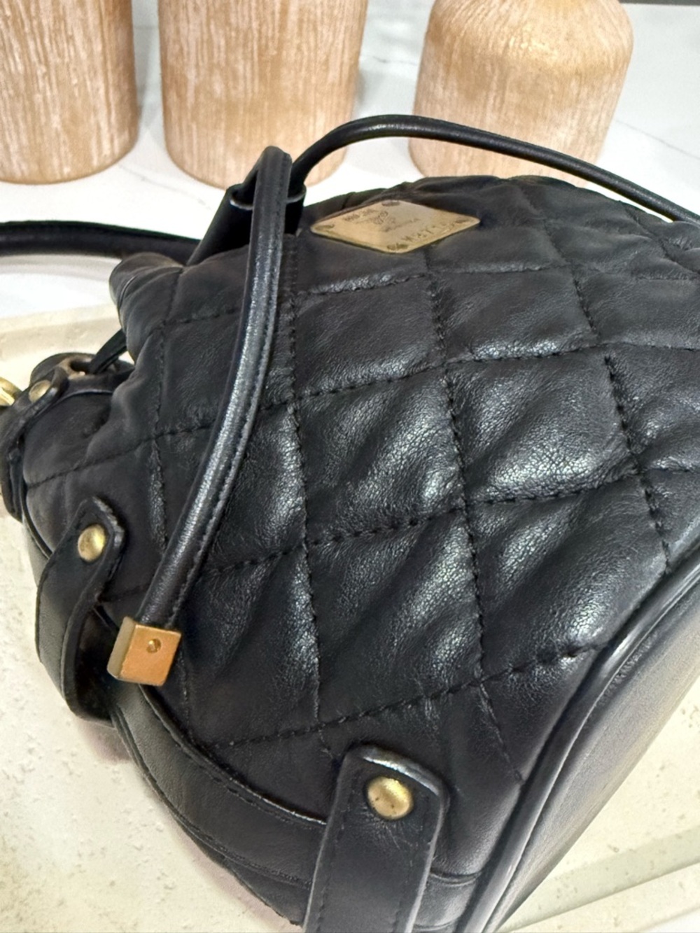MCM Vintage black Quilted Leather Drawstring Bucket Bag - Authentic w/ COA - Picture 15 of 16